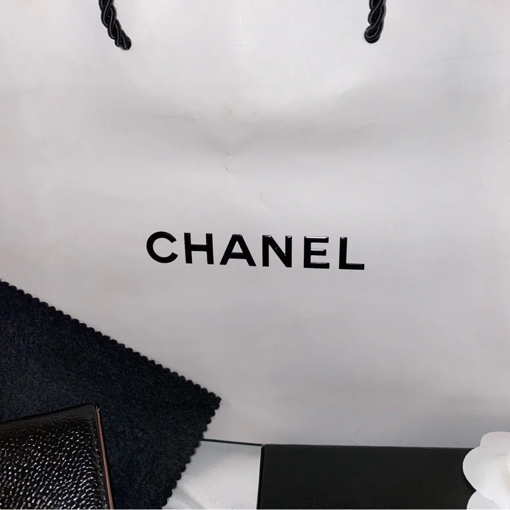 Chanel Authentic Caviar Leather Bifold Black Wallet w/Pink Interior & Auth Cert